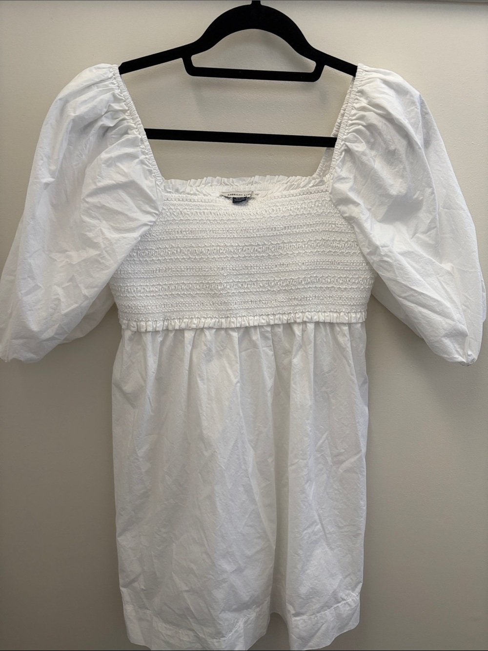 American Eagle Outfitters White Smocked Top with Ruffled Neckline